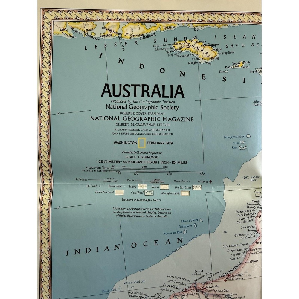 National Geographic Society Australia Land Of Living Fossils Map VTG 1979